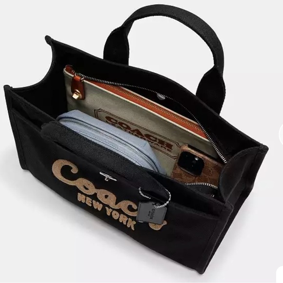 Coach 2024 Cargo Unisex Black and Gold Embroidered Large Logo Canvas Tote - Picture 3 of 9